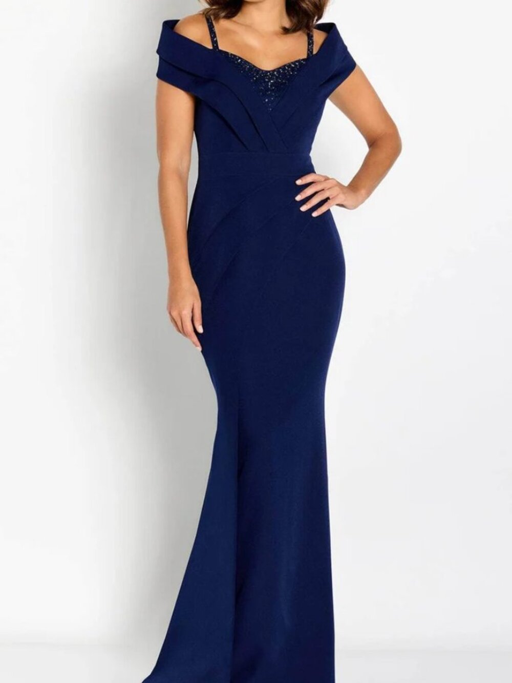 NWT Cameron Blake CB762 Crepe Mother of the Bride Dress Navy Size 14